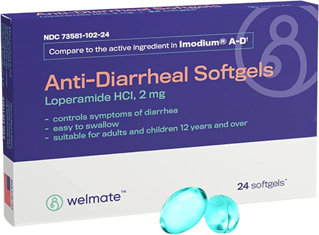 WELMATE - Anti-Diarreia Softgels (24 Softgels) - Loperamida HCL 2 mg - Diarrhea Symptom Reliever - Anti Diarrhea Pills - Over-The-Counter Medication