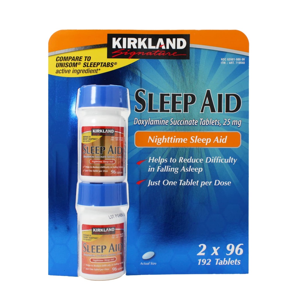 Kirkland Signature Sleep Aid Doxylamina Succinato 25 Mg, 192-Count (Pacote de 3)