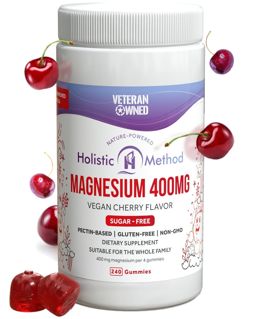Gummies de citrato de magnésio - sem açúcar, Vegan e não-GMO para melhor dormir e relaxar - Sem álcool de açúcar - Suplemento de magnésio para adultos, adolescentes e crianças - cereja - 240 Mastigações