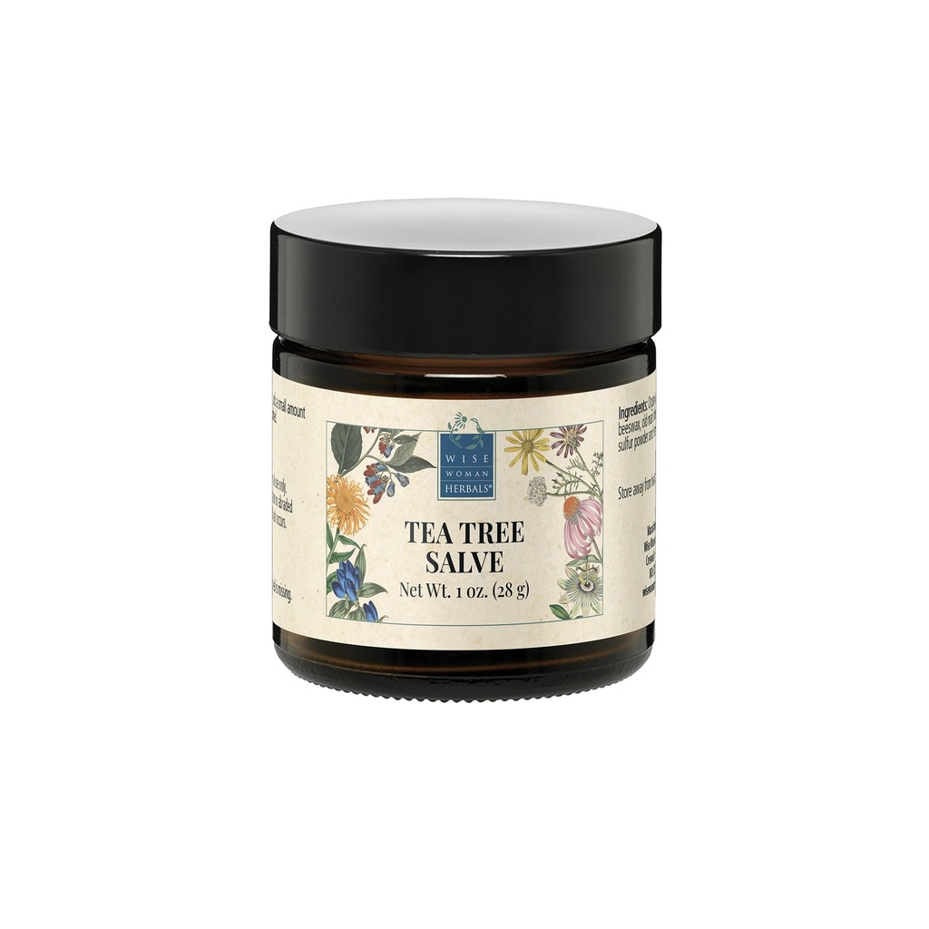 Wise Woman Herbals - Tea Tree Salve - 1 Oz - Promove a pele saudável normal, ajuda a ajudar a pele seca comichão e irritação nas unhas dos pés, unhas e corpo