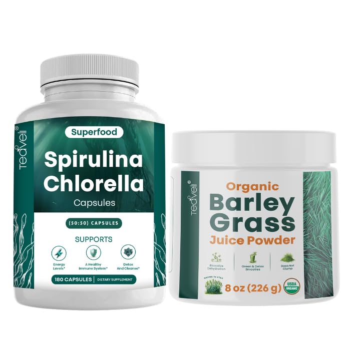 Chaveli Spirulina chlorela Cápsulas e Cevada Juice Powder Bundle