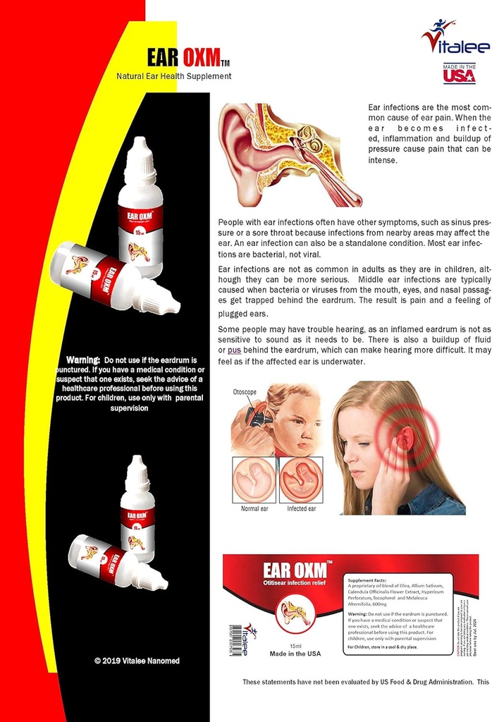 O OXM- Orelha Natural Dores e Gotas de Infecção (1 frasco, 15 ml)