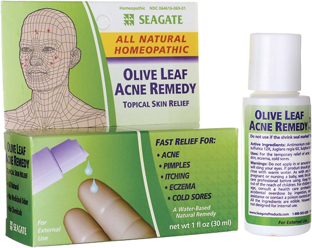 Seagate Produtos Homeopático Folha de Oliva Natural Acne Remedy (Pacote de 1) 1 Onça