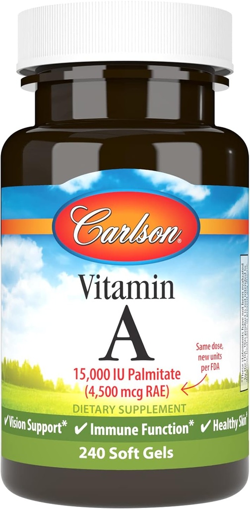 Carlson - Vitamina A, 15000 UI Palmitate (4500 mcg RAE), Vision Health, Healthy Skin, 240 Softgels