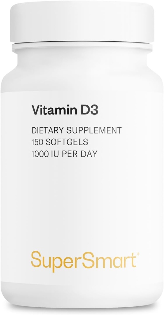 SUPERSMART - Vitamina D3 1000 UI por dia - Vitaminas para fortalecer os ossos - Protetor de Células - Não-GMO & Gluten Free - 150 Softgels
