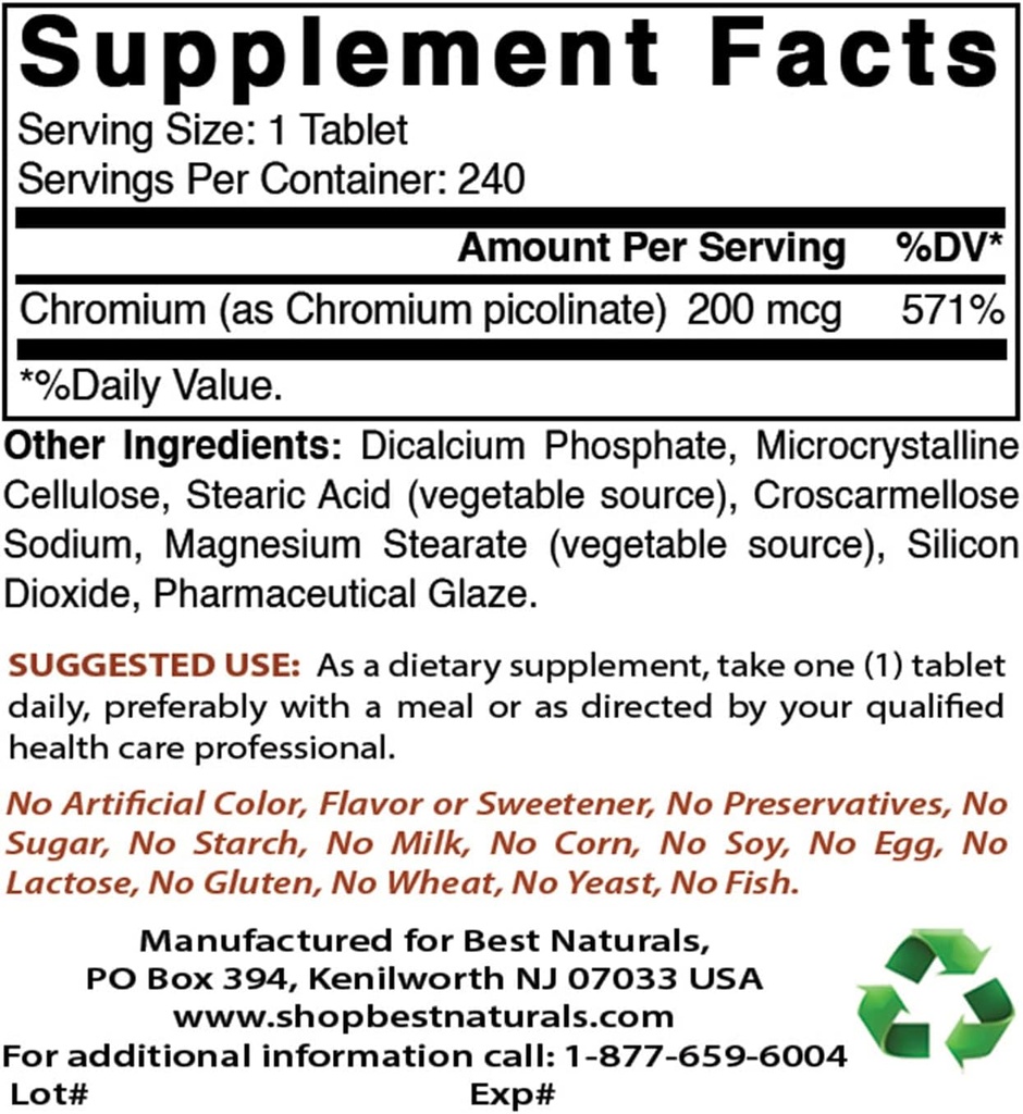 Picolinato de crómio 200 mcg e vitamina K2 (MK7) com D3