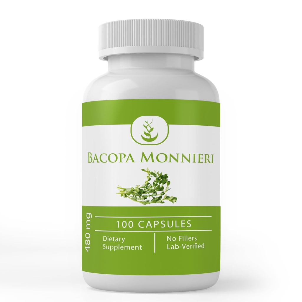 Puro Ingredientes Originais Bacopa Monnieri, (100 Cápsulas) Sempre Puro, Sem Aditivos ou Preenchimentos, Verificado Lab