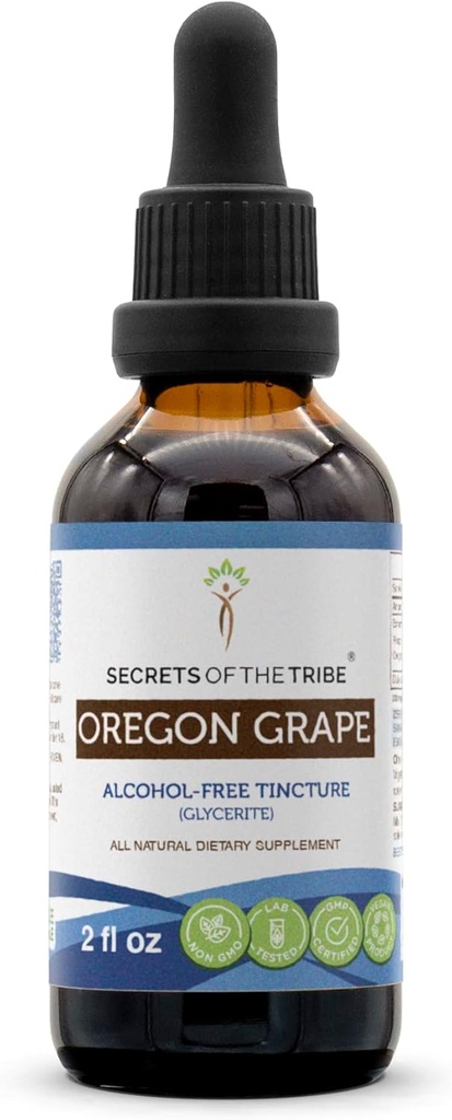 Segredos da tribo Oregon Grape Alcohol-Free Liquid Extract, responsavelmente cultivada Oregon Grape (Mahonia aquifolium) Secado Root Tintura Suplemento (2 FL OZ)