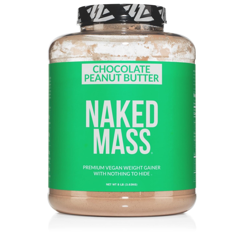 Massa Vegan NAKED - Manteiga de amendoim de chocolate - 1,290 Calorias, Nada Artificial, Tudo Natural Chocolate PB peso Gainer Proteína Pó, Não-GMO, Soja e Glúten Grátis - 8LB Bulk - 11 Servings