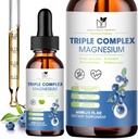 Magnésio Glicenato líquido gotas Suplemento complexo com taurate, Malate para a calma, Cães de perna, Energia – Magnésio Vegan sem açúcar e natural, Aroma de mirtilo