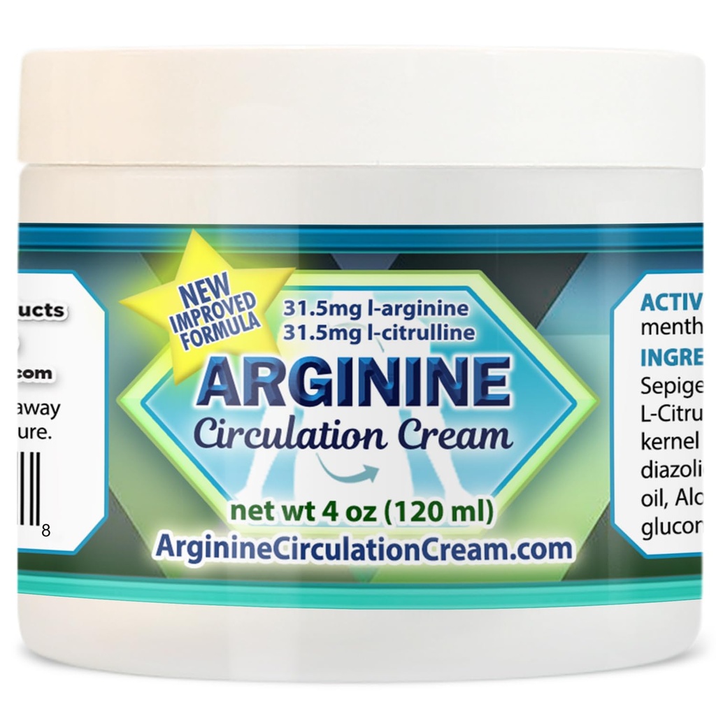 Creme de circulação de arginina 4 oz - mentol, L Arginina & L Loção de citrulina - Suporta Perna saudável e fluxo de sangue corporal - Produtos de toda a família