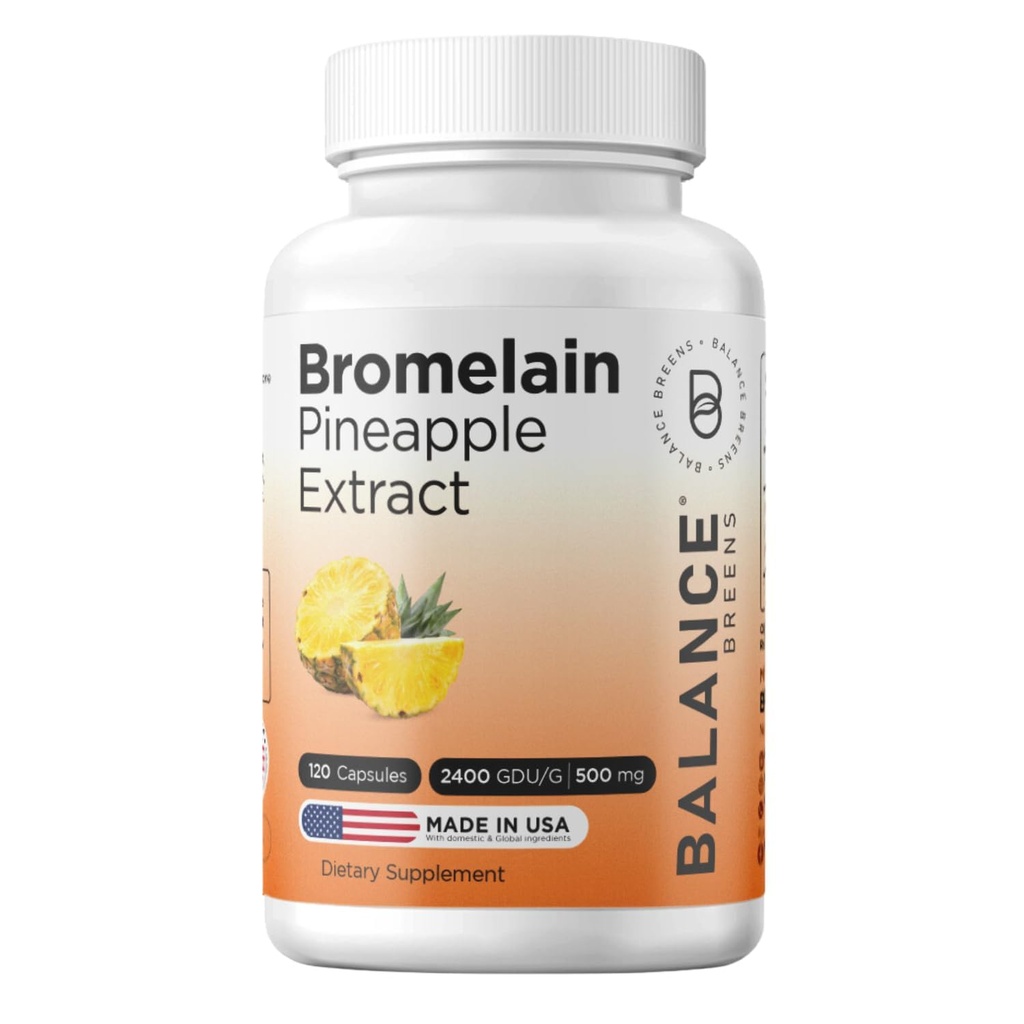 Balancebreens Bromelain 500mg, 120 Cápsulas - Pineapple Extract Enzima Digestiva, Suporta Digestão e Suplemento de Saúde Conjunta