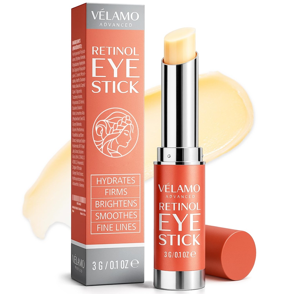 VELAMO ADVANCED Retinol Eye Balm Stick com Bakuchiol: Sob creme de olho para círculos escuros e Puffiness - Anti envelhecimento reduz linhas finas rugas sob sacos de olhos em 4-8 semanas 0,1 OZ/3g