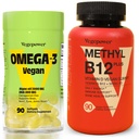 Vegan Omega-3 + Vitamina B12 Gummy □ Algas Omega-3 DHA Suplementos para Cérebro, Coração Olhos Saúde □ Metil B12 1000 mcg & Vitamina D 5000 UI para energia e suporte imunológico - 90 Contagem