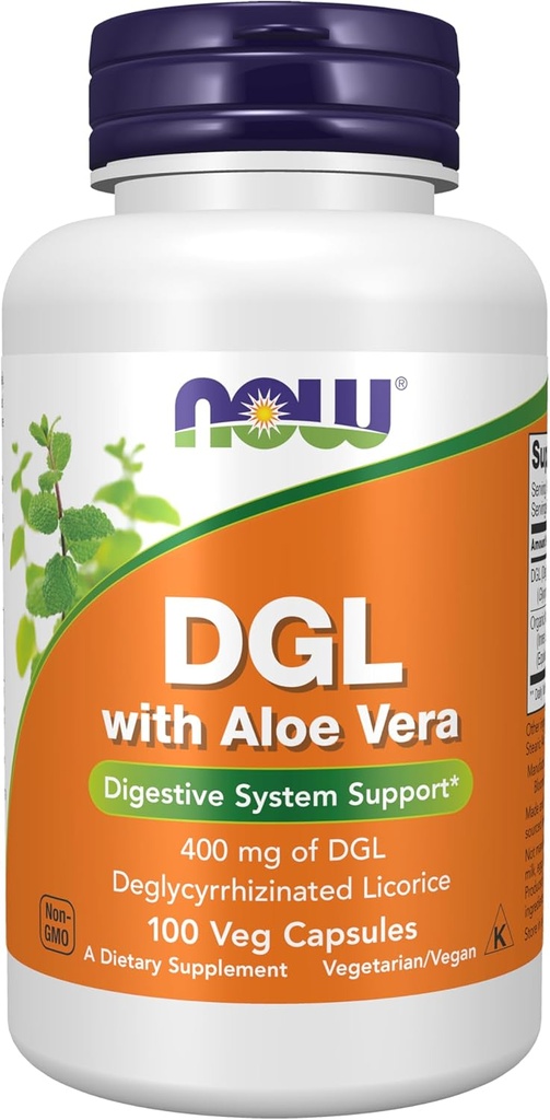 Now Foods Supplements, DGL com Aloe Vera (Alcaçuz Deglicirrrhizinado) Suplemento dietético, 100 Cápsulas Veg