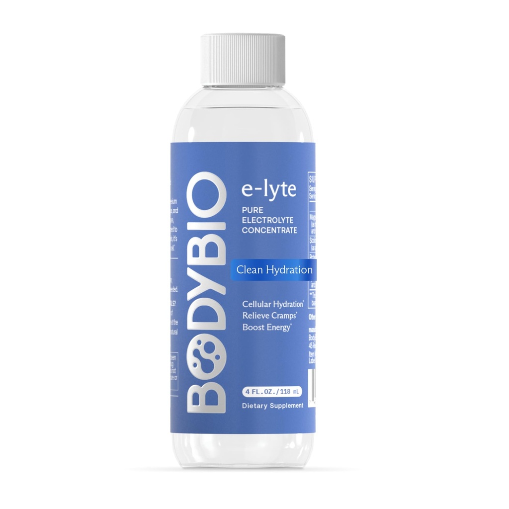 BodyBio e-Lyte - Concentrado de Eletrolito Líquido para Hidratação Limpa, Energia & Alivio Cram - Sem Açúcar, Sem sabores artificiais, Sem enchimentos, Keto Friendly