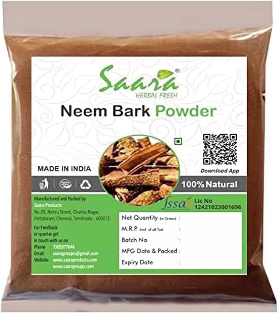 Neem Bark Pó Neem Chhal Pó, Útil em Cansaço, Doenças da Pele, Suplemento Vitamina, 100gm