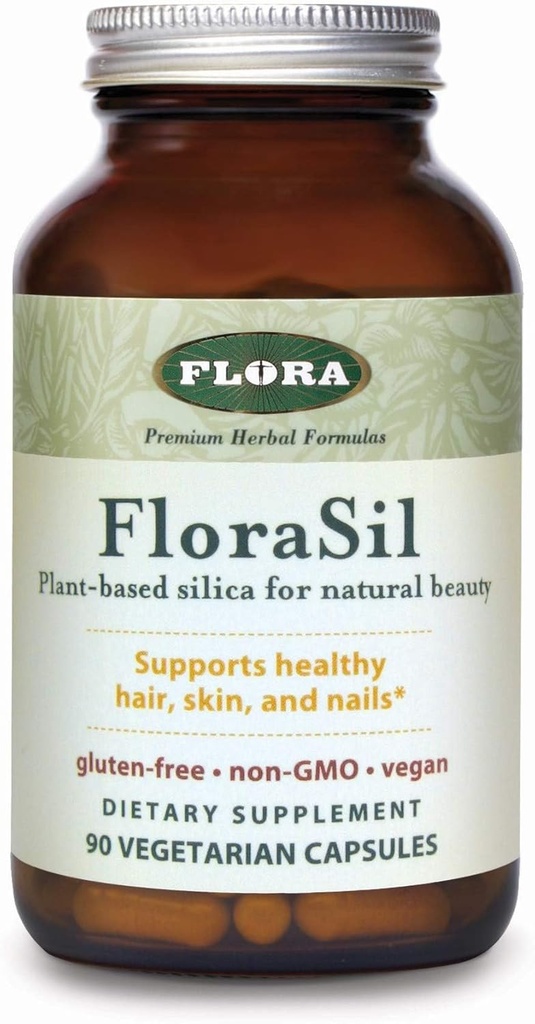 Flora FloraSil 90 Veg Cápsulas - Suplemento de Sílica com extrato de rabo de cavalo para cabelos, pele e unhas saudáveis* - Suporta formação de colágeno
