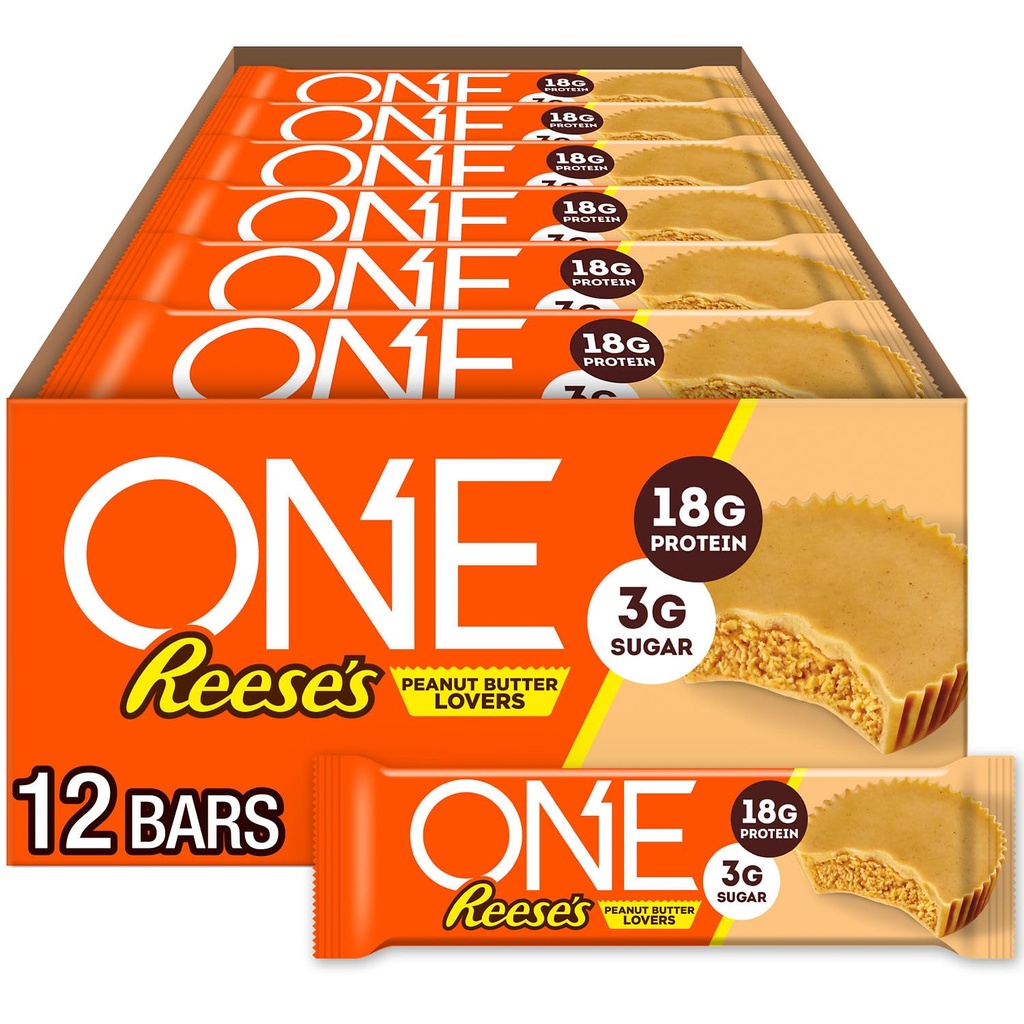 ONE Protein Bars, Reese's Peanut Butter Lovers, Gluten Free com 18g Protein e 3g Sugar, Pantry Staples, 2.12 oz (12 contagem)