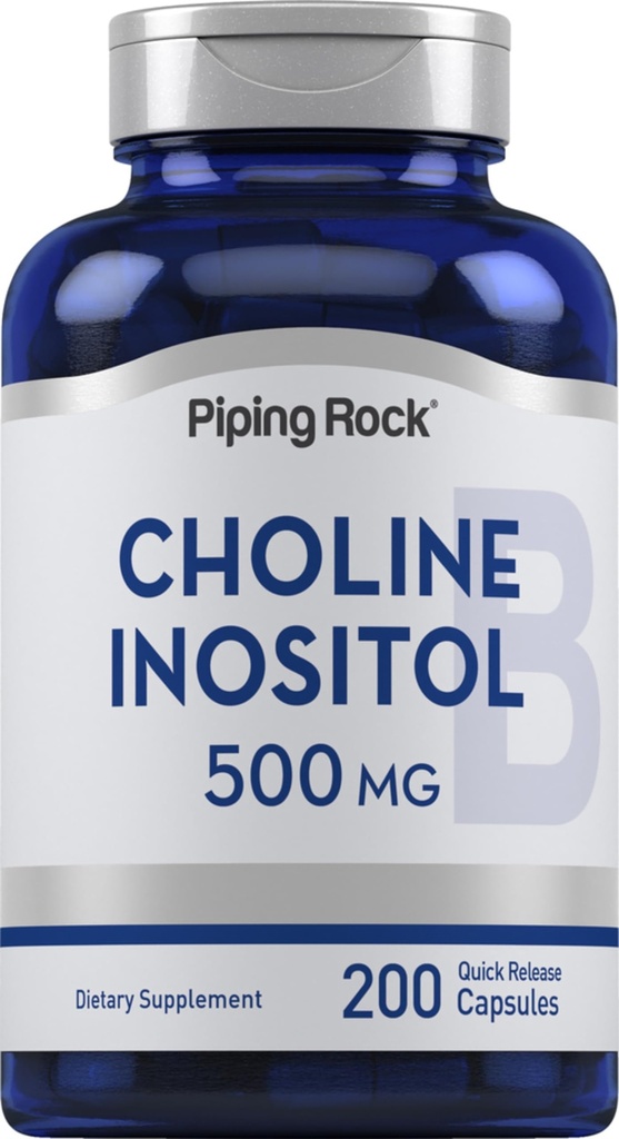 Piping Rock Choline Inositol Supplements (500mg) 200 Cápsulas (s) Choline Bitartrato & Myo-Inositol (sem OGM), Gluten Free