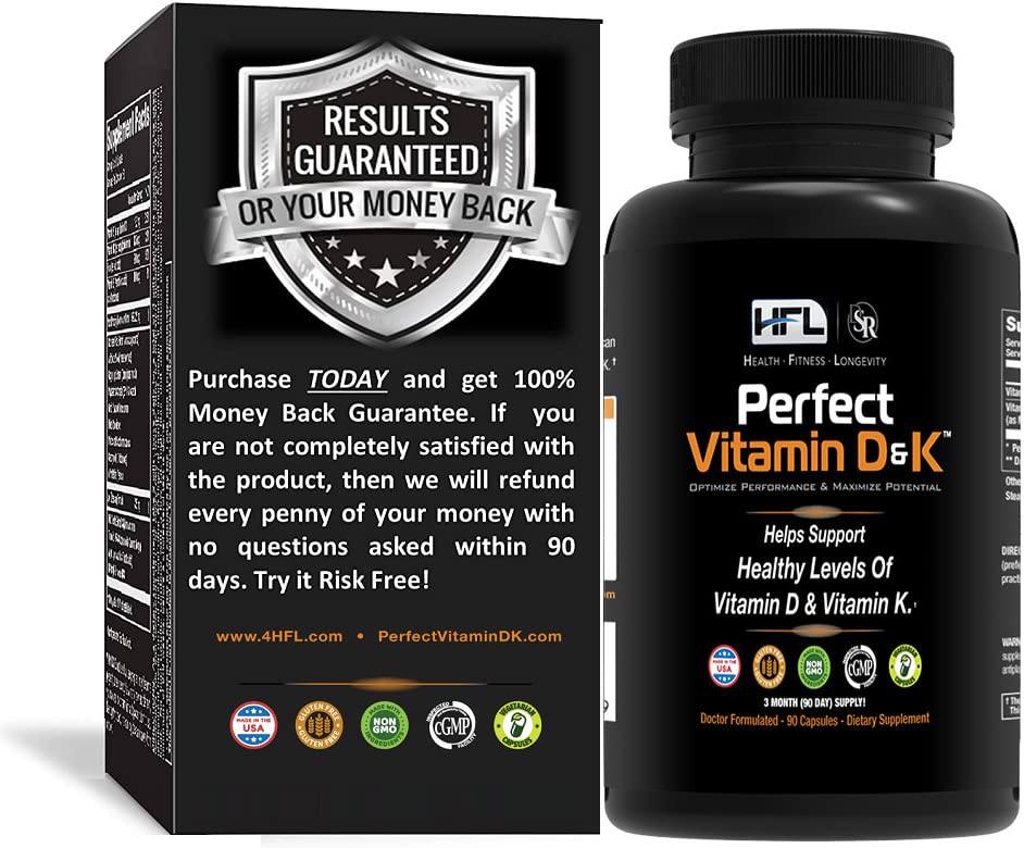 HFL Perfect Vitamina D&K por Dr. Sam Robbins ; Vitamina D3 & K2 (MenaQ7® MK-7)            , 2X Absorvível ; Vegan, Baseada em plantas, Micro-Encapsulado.