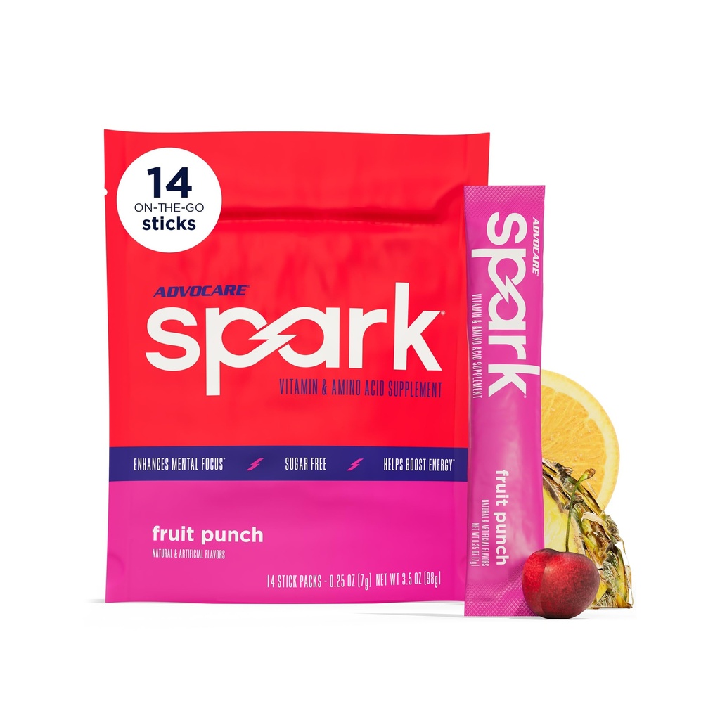 Advocare Spark - Energy Drink Mix - Suplemento de Vitamina e Aminoácido - Suporta Energia e Foco* - Portable Immune Support* - Sugar-Free - Fruit Punch, 14 Stick Packs (3,5 onças)