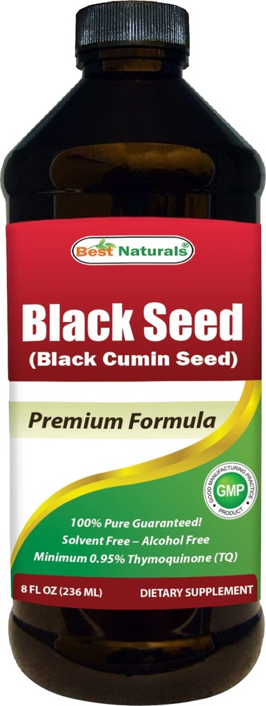 Best Naturals Black Seed Oil - mínimo 0,95% Timoquinona (TQ) - Frio Pressionado Nigella Sativa Aids em Saúde Digestiva, Suporte Imune, Função Cérebro, Mobilidade Conjunta, Glúten Livre, Não OGM - 8 OZ