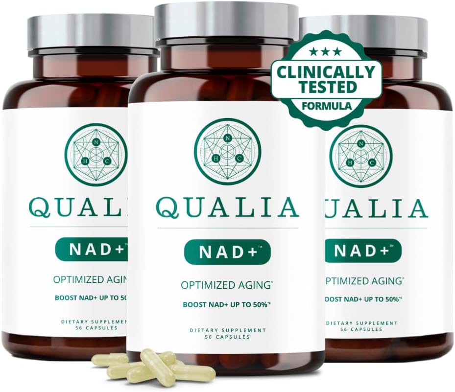 Qualia NAD Supplement — clinicamente comprovada para aumentar NAD+ até 67%. Envelhecimento otimizado, Energia, Foco. Ingredientes Elite NAD+ Booster: Nicotinamida Riboside (NIAGEN,) Niacin, Niacinamida (3 Mês de Abastecimento)
