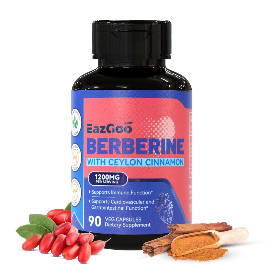 Premium Berberine Suplemento 1200mg com Ceilão Canela - 90 Cápsulas Vegan - Berberina HCL Suplemento Não-GMO Gluten Grátis, Suporte imunológico