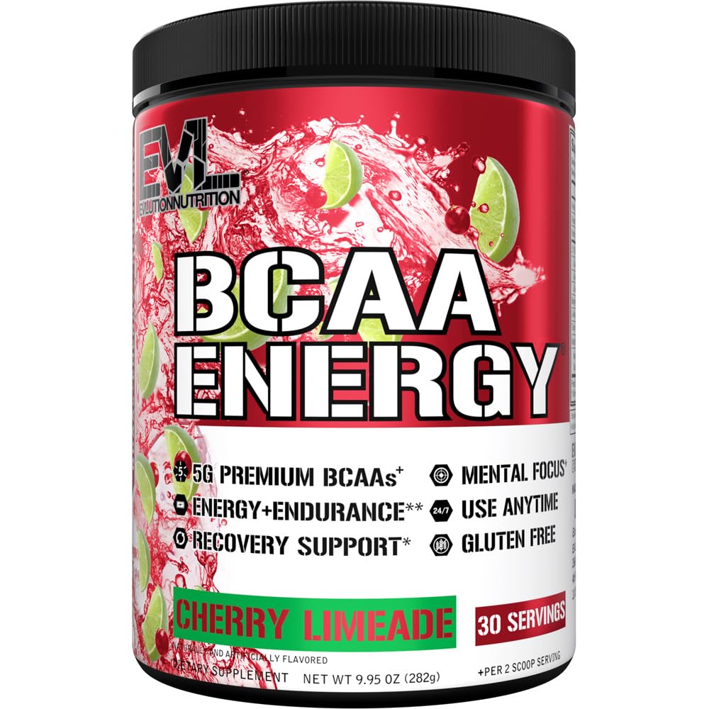 EVL BCAAs Aminoácidos Pó - BCAA Energia Pré-treino em pó para recuperação muscular Crescimento magro e resistência - Reidratação pós-treino Recuperação Bebida com cafeína natural - Limeade cereja