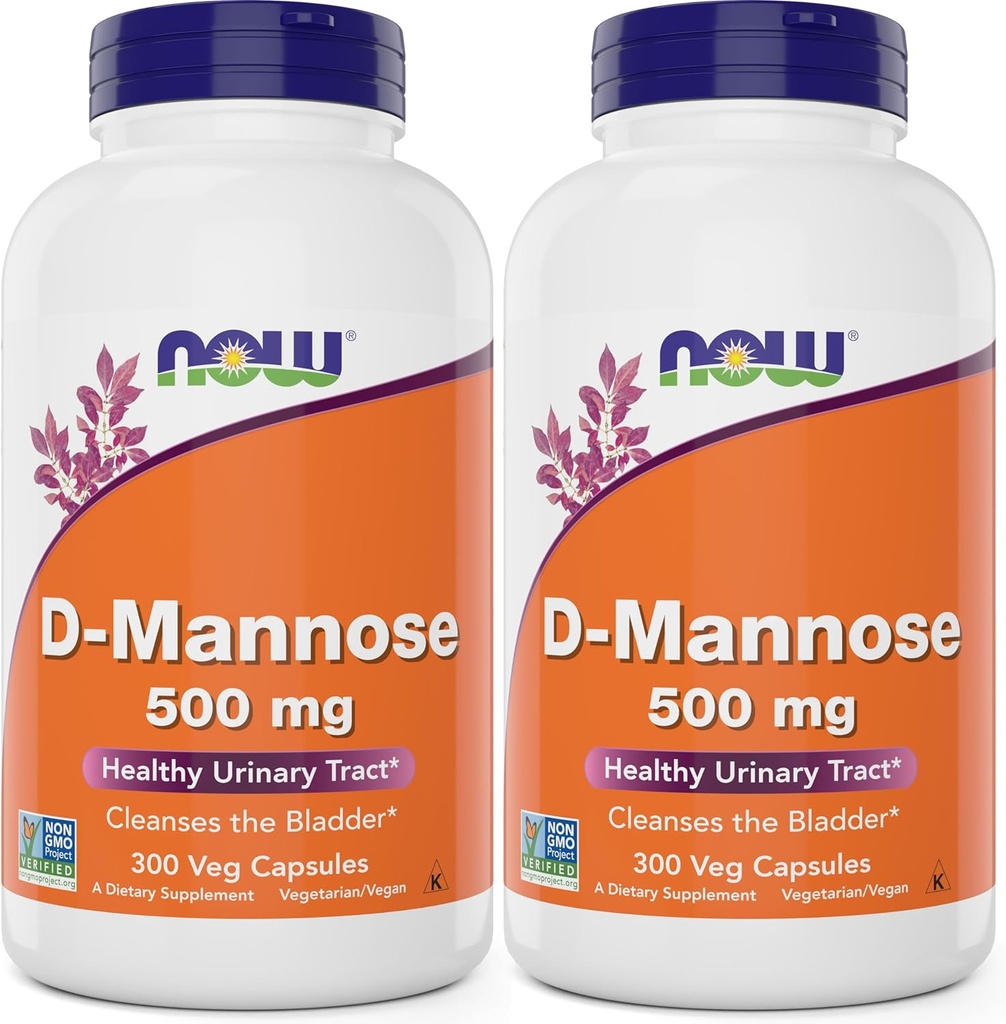 Agora D-Mannose 500 mg, 300 Cápsulas (Pacote de 2) - Vegan Não OGM Suplemento para Mulheres e Homens - Suporta saudável trato urinário, Limpa a bexiga