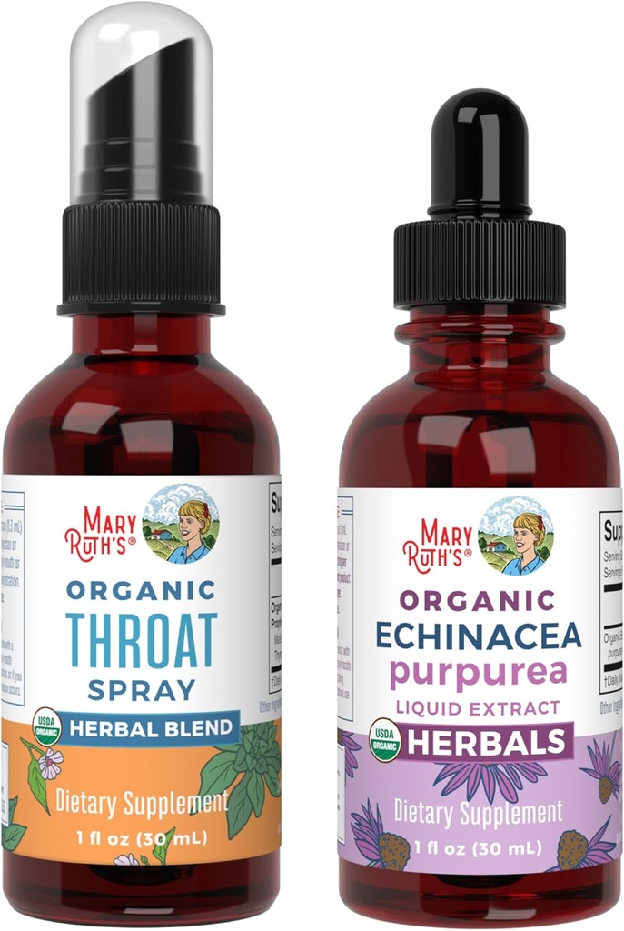 MaryRuth Orgânicos Garganta Spray (Desaromatizado) & Echinacea Purpurea Drops - USDA Organic, Clean Label Project Verified® - Vitaminas para alívio da garganta, imunidade e saúde geral