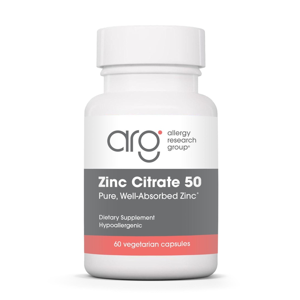 Alergia Grupo de Pesquisa Citrato de Zinco Suplemento - Zinco para Homens e Mulheres, Apoio Imune, Puro, Bem-Absorvido, Bem-Tolerado, Trace Mineral, 50mg Cápsulas Vegetarianas - 60 Contagem