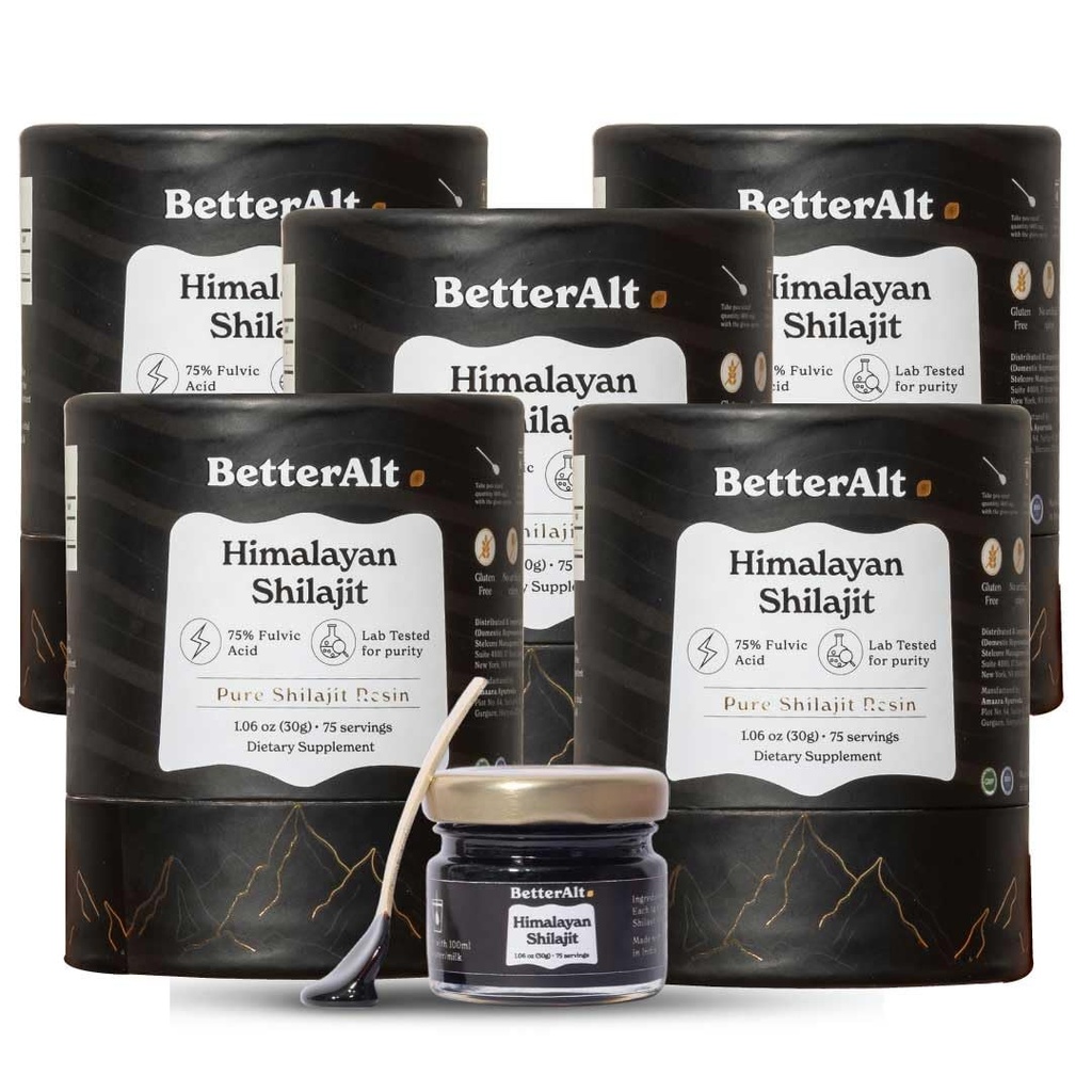 Melhor Alt Pure Himalayan Pacote de resina de Shilajit de 5 de alta potência Ouro Grau 375 ServÃμes para aumento de energia e apoio imune, 85+ Trace Minerals, 75%+ Ácido Fulvico, com relatório de teste de laboratório, 400 mg