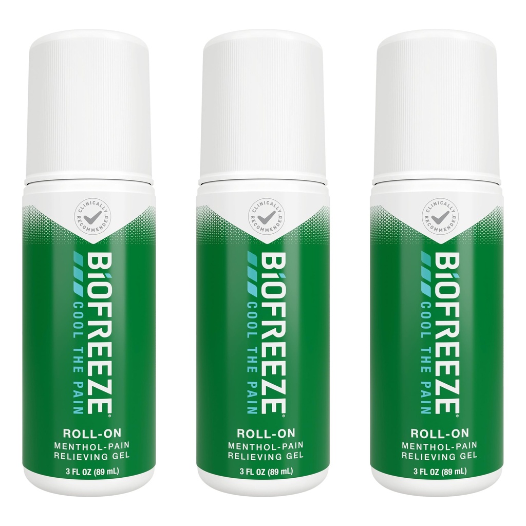 Biocongelamento Roll On Pain Alief para joelho, pescoço, quadril, articulação, ombro, & dor de costas simples, artrite alívio da dor, alívio muscular dolorido, Roll On Gel mentol 3 Fl Oz (Pacote de 3)