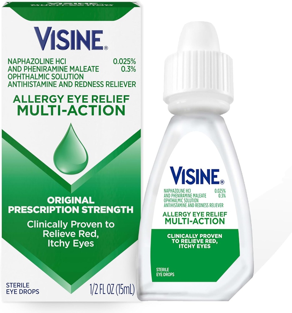 Visina Alergia Olho Alívio Multi- Ação Anti-Histamínico & Redness Reliever Colírios Olhos com Maleato de Feniramina & Nafazolina HCl, Tratamento de Colírio Olho Alergia para Vermelho, Itchy Olhos, 0,5 fl. oz