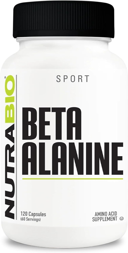NutraBio Beta-Alanine Supplement, 800mg - Suplemento pré-trabalho sem glúten para ácido láctico tampão, fadiga muscular e dor, 120 cápsulas