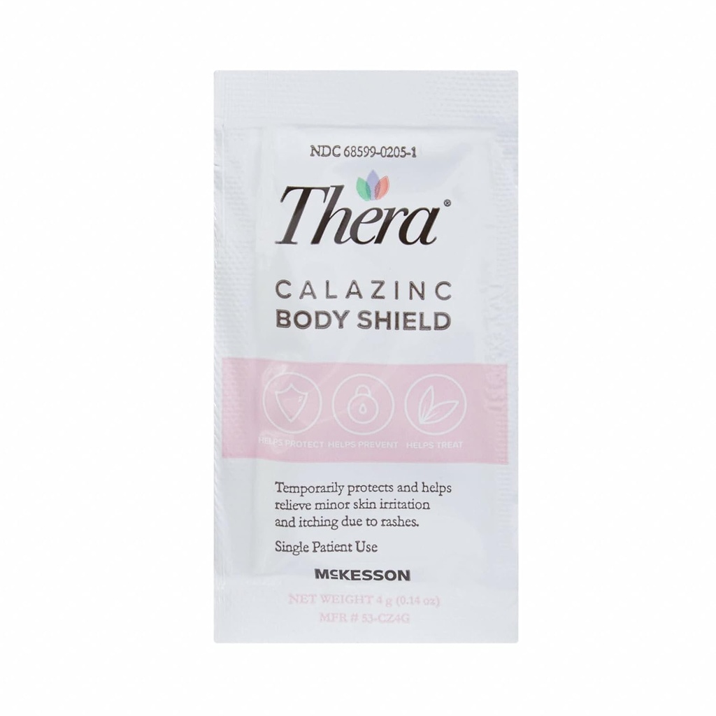 Thera Calazinc Body Shield, Calamine with Zinc Cream [144 Packets Total] -Skin Barrier Ointment for Eczema, Psoríase, Diaper Rash - Individual Packets, 4 g Packet