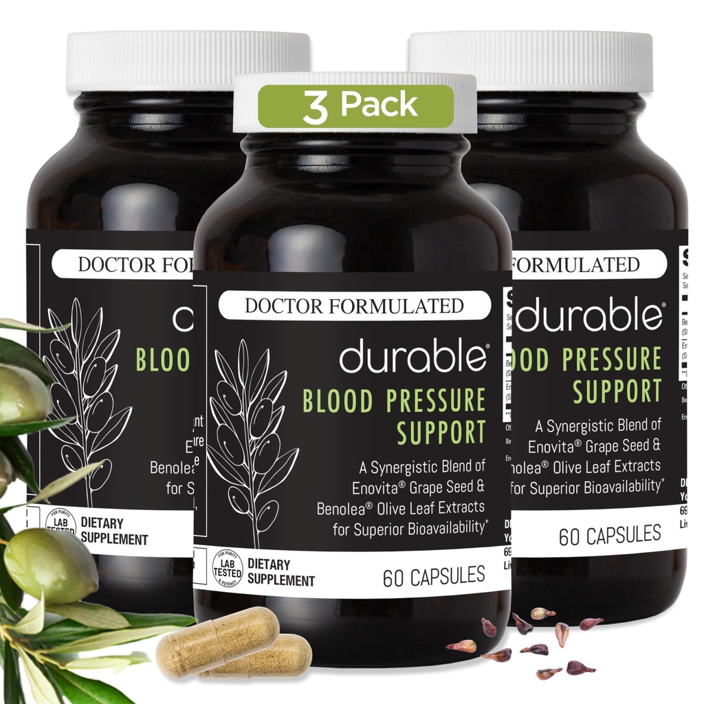 Pressão sanguínea durável – Benolea Olive Leaf & Enovita Grape Seed Extract – Circulação saudável, Óxido nítrico e suporte arterial – Doutor Formulado, Vegan, Não-GMO, Made in USA (180 Cápsulas)