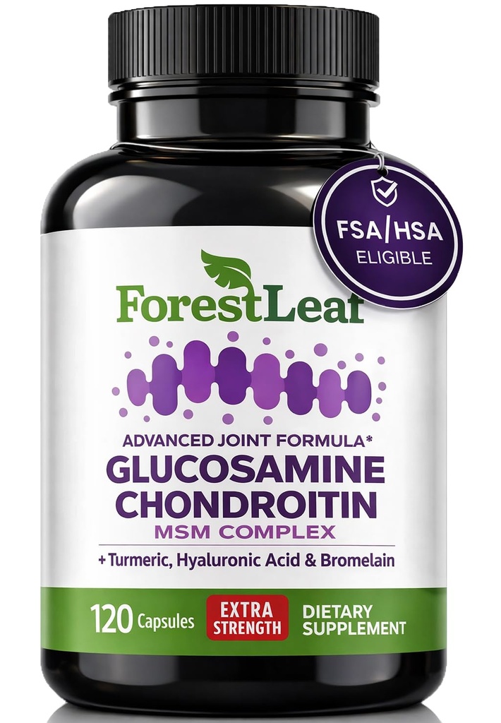 Glucosamina Condroitin HSH Complex Supplement - Tripla Força 1200mg Suplemento de apoio conjunto para mulheres e homens com ácido acrímico, hialurônico e bromelaína para flexibilidade muscular - 120 Caps