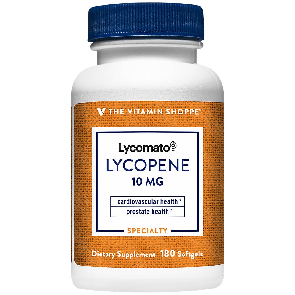 O Licopeno Vitamina Shoppe 10MG, antioxidante que suporta saúde cardiovascular, próstata e celular (180 Softgels)