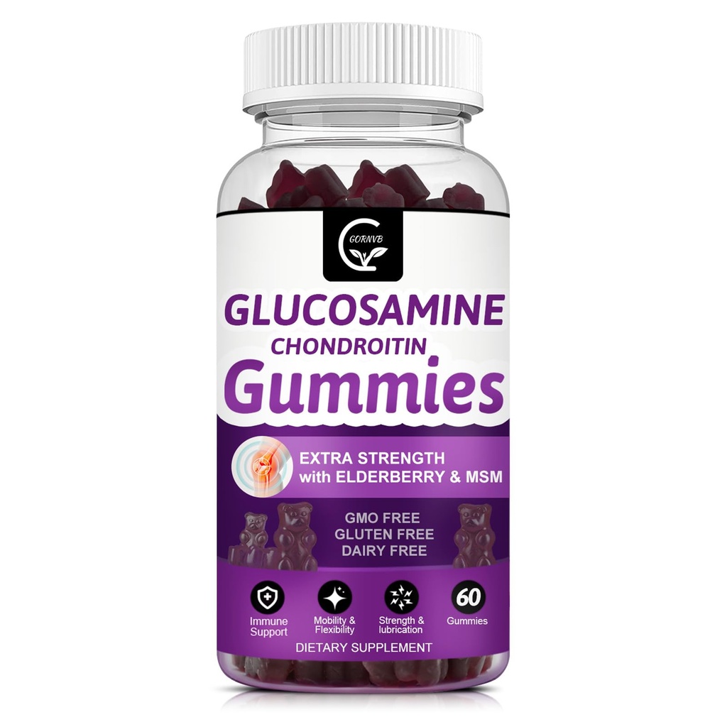 Glucosamina Condroitin Gummies com HSH & Elderberry – Mobilidade de força extra e suporte de flexibilidade, Suplemento imunológico antioxidante para mulheres e homens