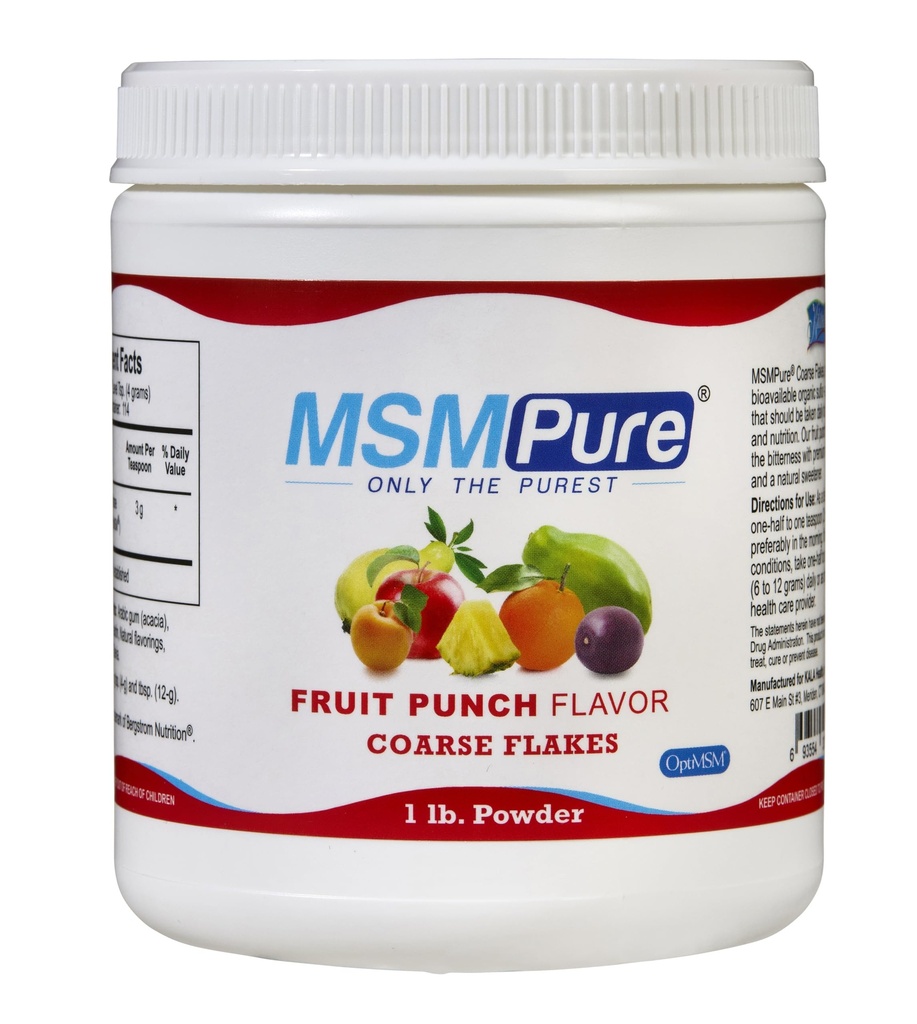 KALA SAÚDE MSMPure Fruit Punch Flakes envernizados envernizados em pó – Enxofre orgânico para flexibilidade conjunta, aparência da pele e suporte de cabelo e unhas – 1 lb, EUA Made, cristais destilados