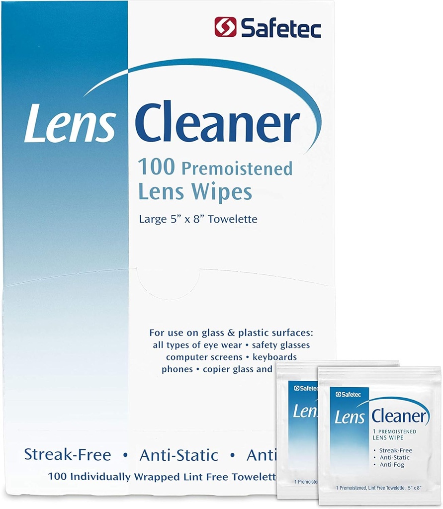 Lentes e óculos Safetec Toalhas de limpeza, Toalhas pré-hidratadas (2 pacote de caixas 100ct - 200 panos de limpeza)