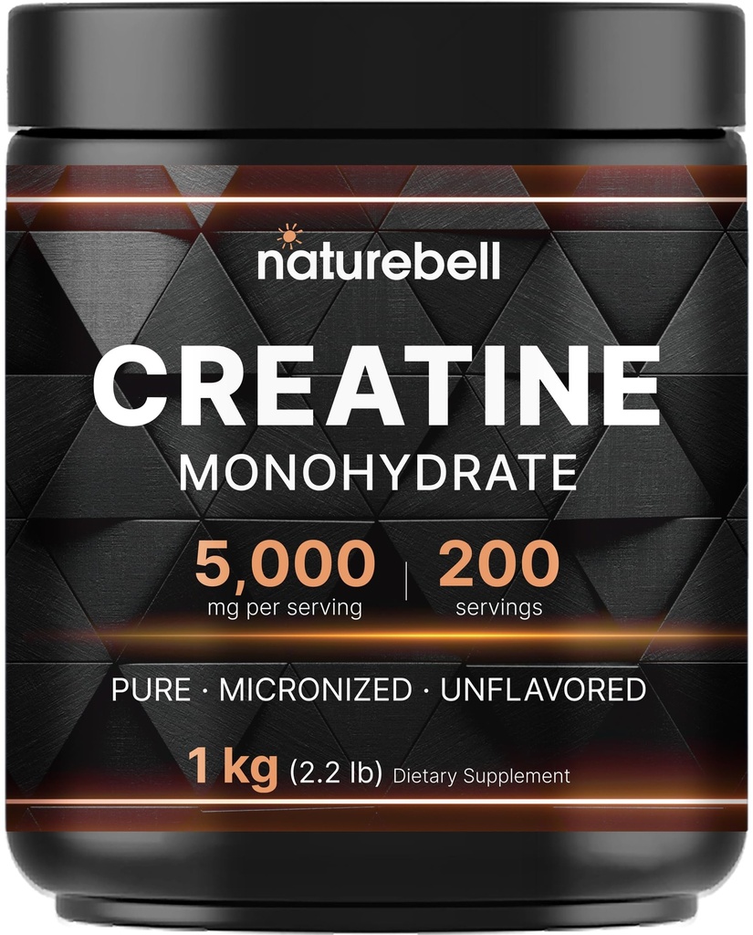 NatureBell Creatina Mono-hidratado em pó 1.000g, 5.000mg por serviço, 200 Servings (2,2 lb)
