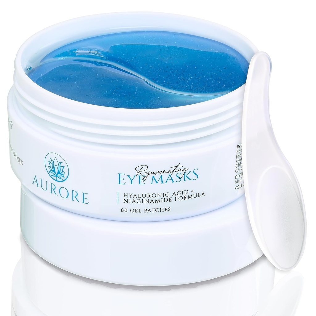 AURORE Sob Remendos Oculares com Ácido Hialurónico, Colágeno, Niacinamida - para Olhos Puffy, Círculos Escuros, Rugas, Linhas Finas - Hidratação e Brilho, 30 pares (60 manchas de gel) - Máscaras Oculares Rejuvenescedoras