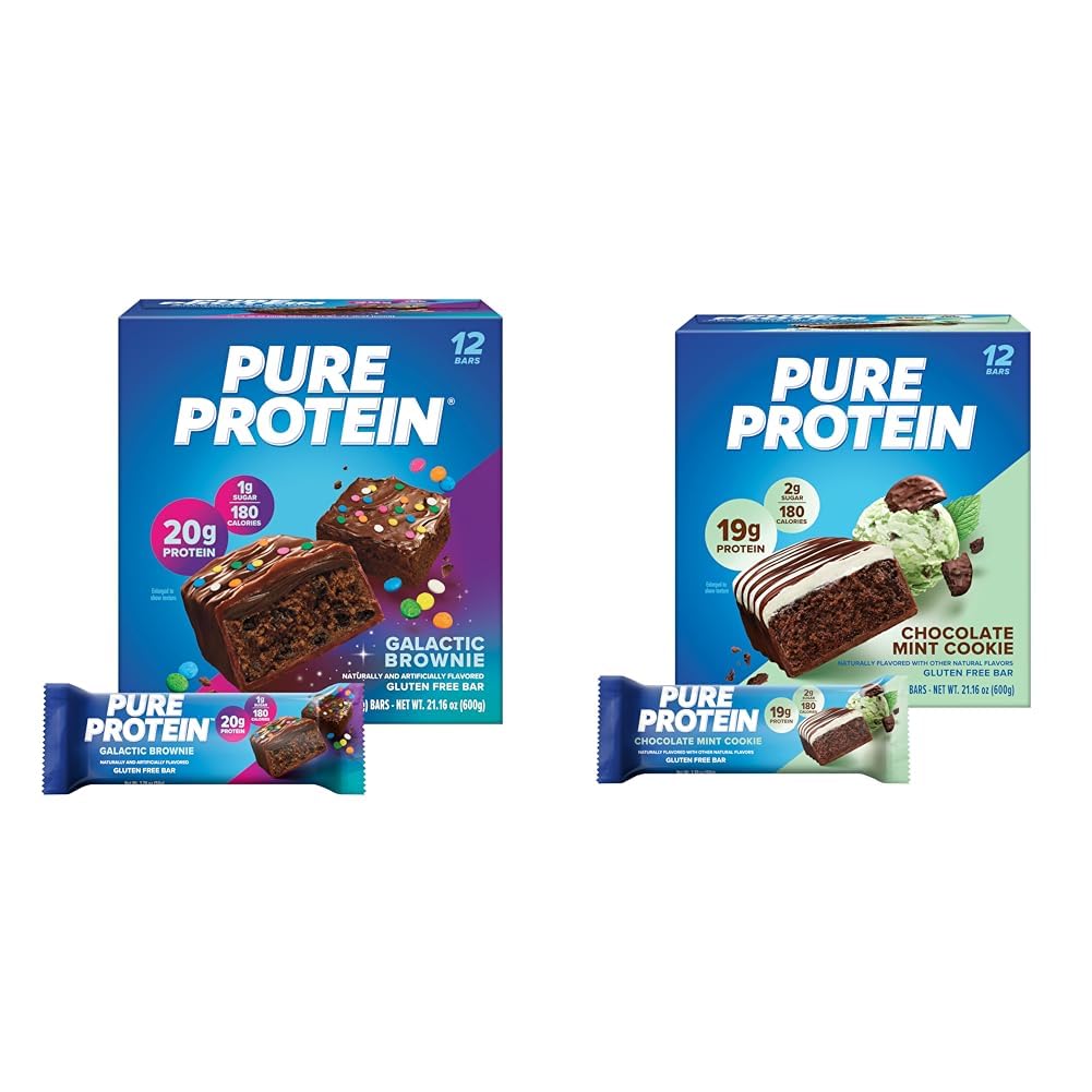 Pure Protein 12 Count Galactic Brownie & Chocolate Mint Cookie Protein Bares Bundle 20g & 19g High Protein