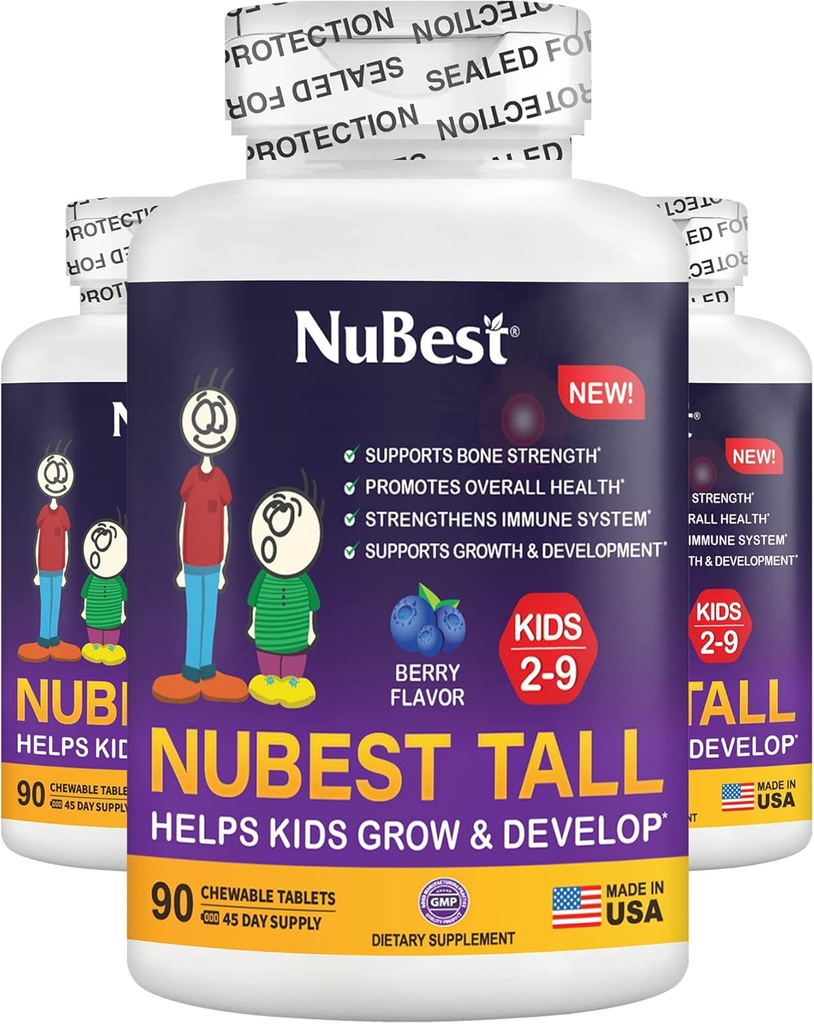 NuBest Tall Kids - Crianças Vitaminas e Crianças Vitaminas para Idade 2 a 9 - Apoiar a força óssea, Saúde Geral e Imunidade - Formas Animais - 270 Comprimidos de Berry Mastigáveis
