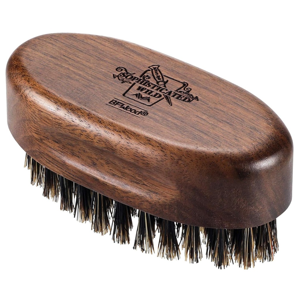 BFWood Pincel de barba de viagem pequena - Bristles de javali natural com madeira de noz preta