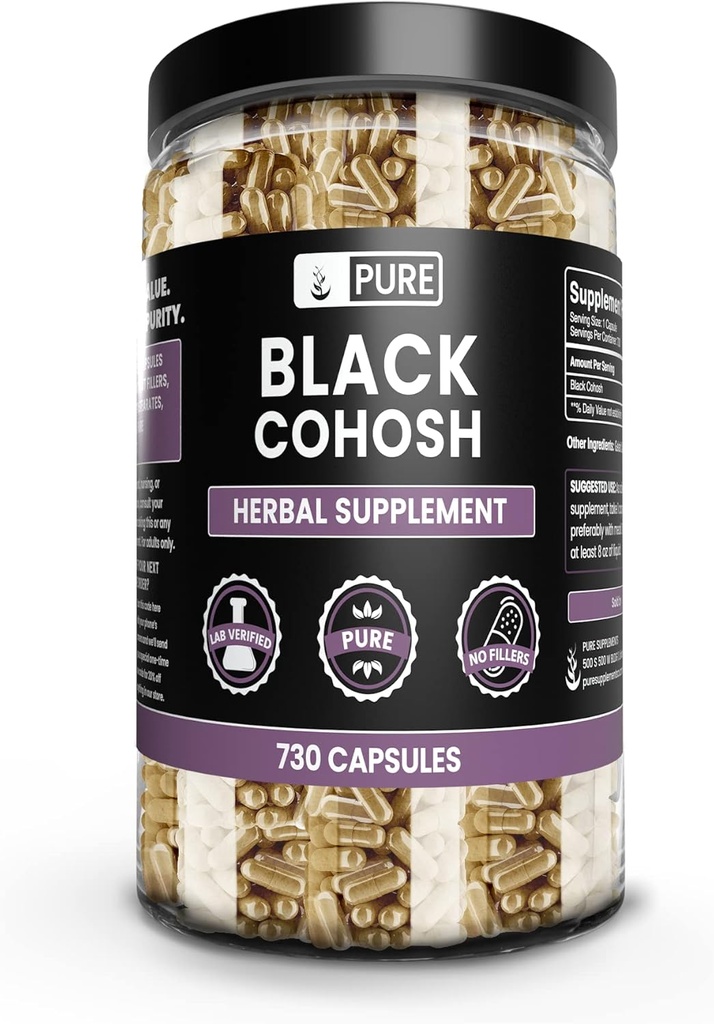 Puro Original Ingredientes Preto Cohosh (730 Cápsulas) Sem enchimento de magnésio ou arroz, sempre puro, laboratório verificado